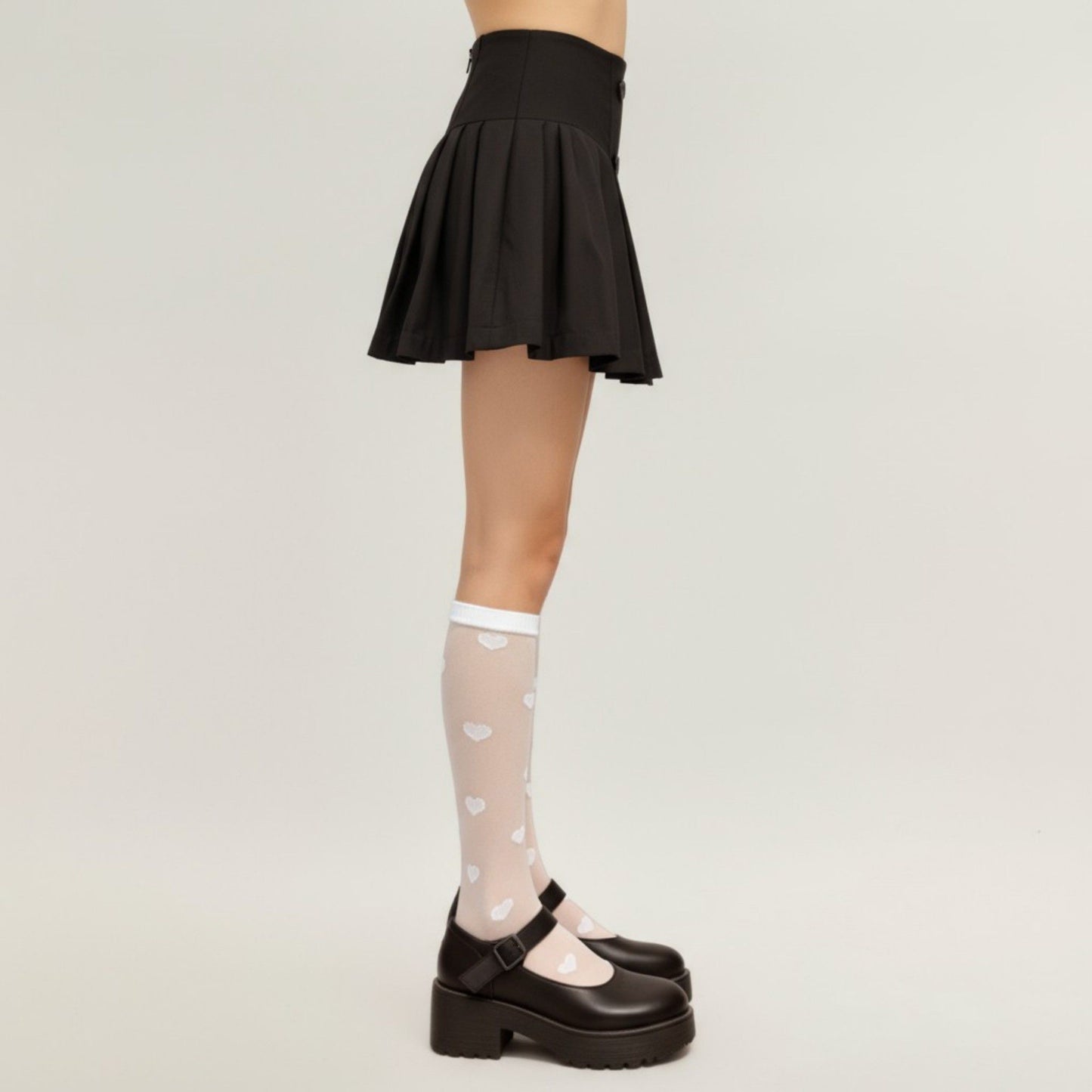 2pcs Women's Sheer Knee-High Socks with Valentine Heart Pattern Mesh Design