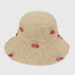 Straw Bucket Hat with Cherry Embellishments