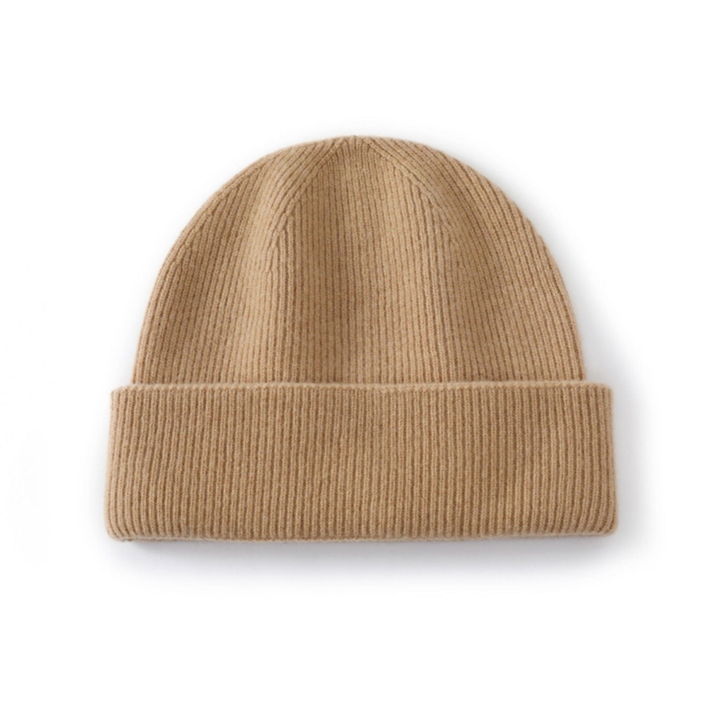 Ribbed Wool Knit Beanie Hat with Folded Cuff