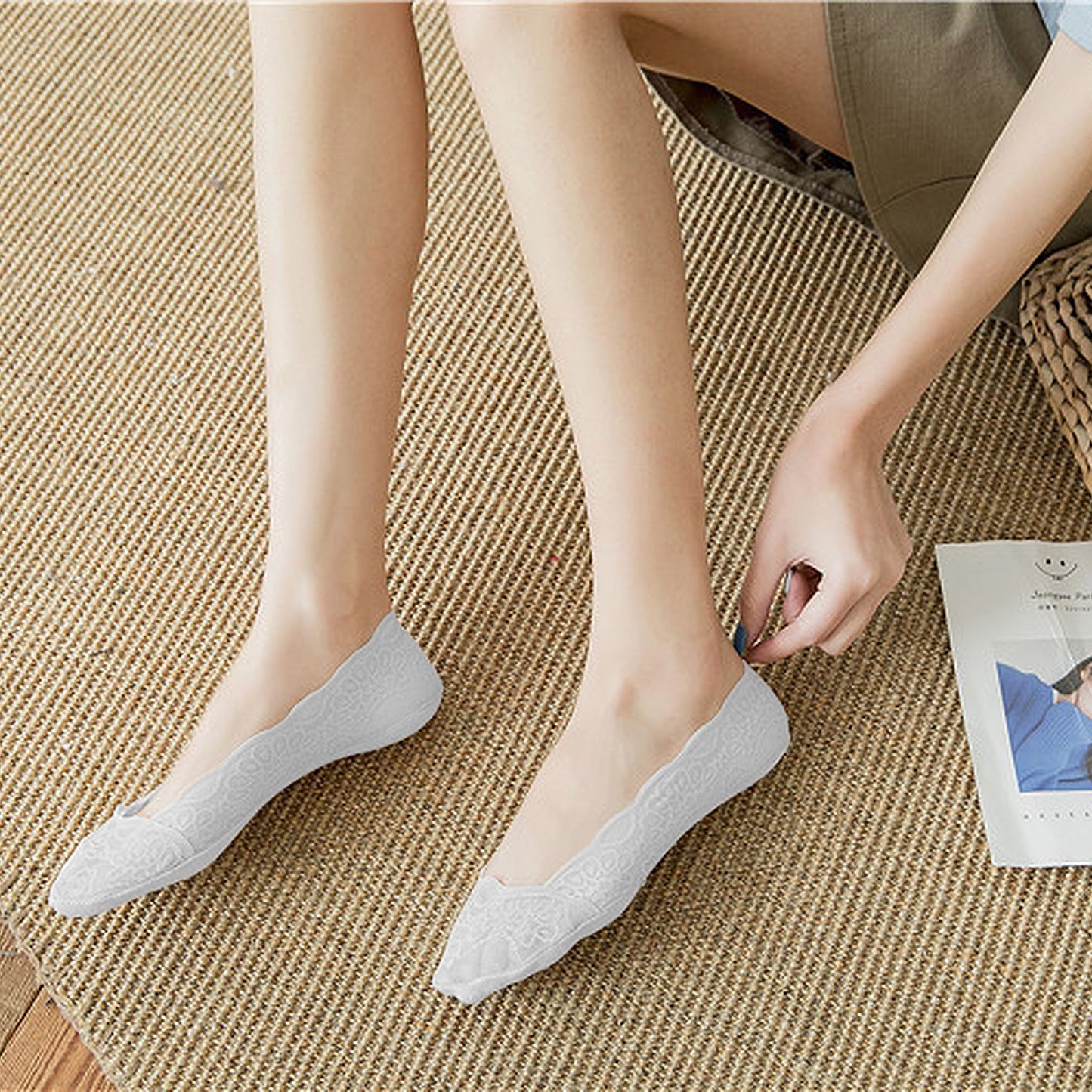 No Show Socks 6pk Invisible Liner Elegant Lace Design