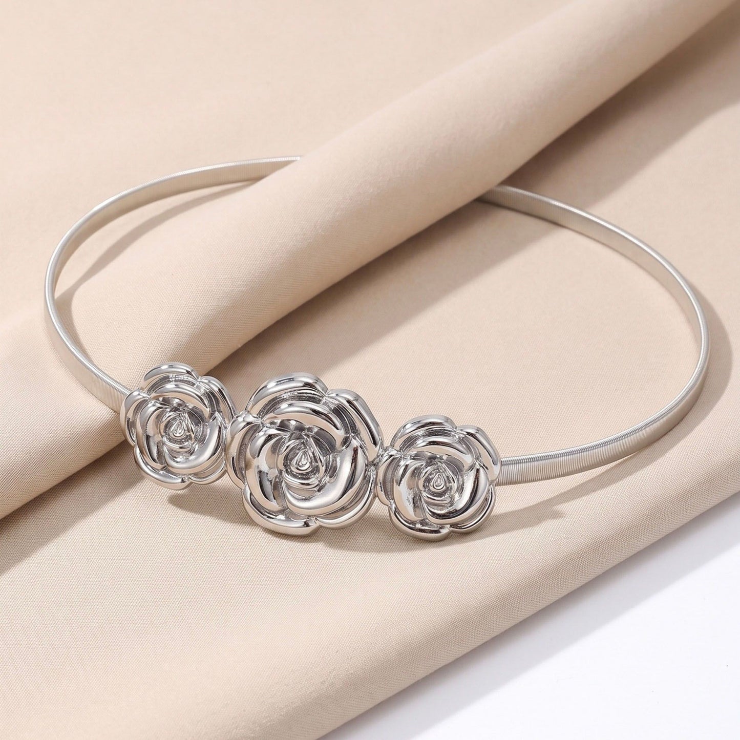 Womens Triple Rose Metal Waist Belt for Dresses