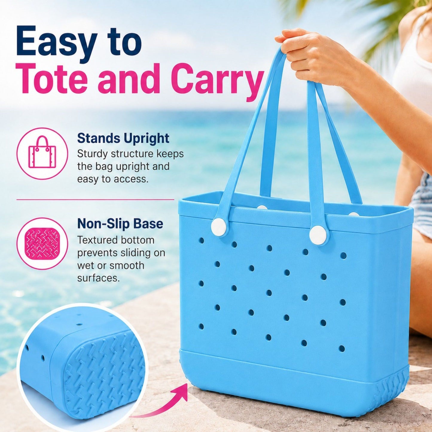 Large EVA Beach Tote Bag Water Resistant Pool Tote with Handles