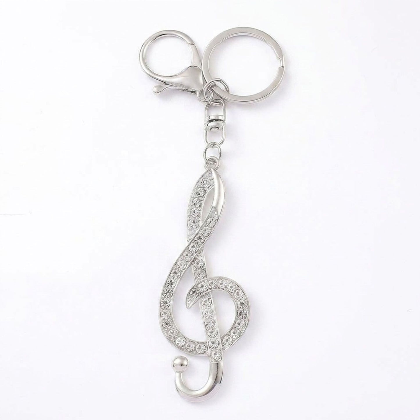 2pc Treble Clef Rhinestone Keychain Bag Charm with Lobster Clasp and Key Ring