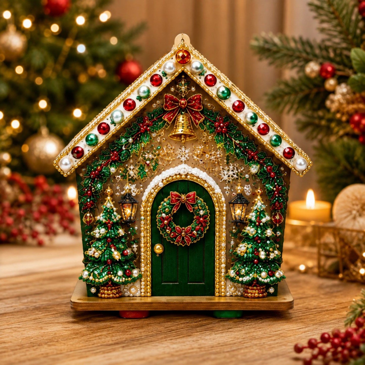 DIY Pearl Art Christmas Birdhouse Craft Kit with 3D Holiday Design