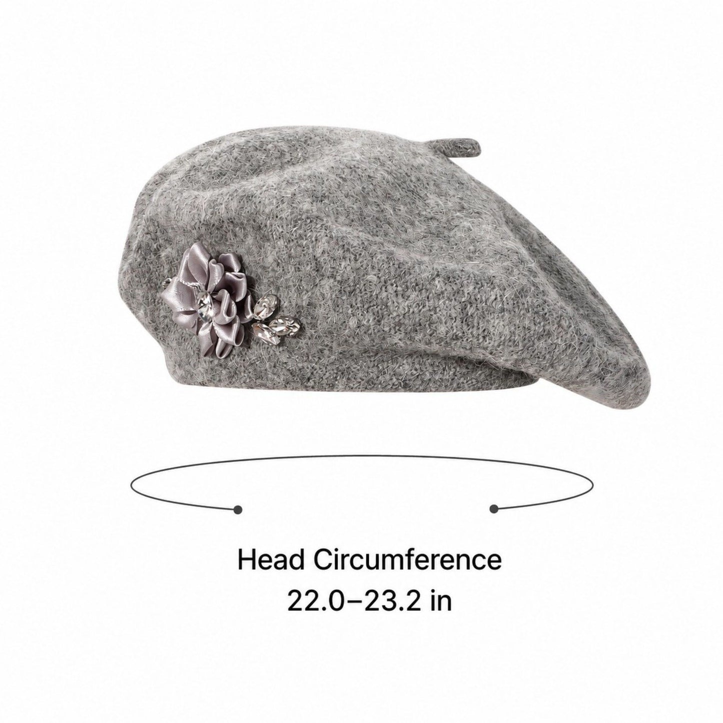 Rhinestone & Flower Embellished Knit Wool Beret