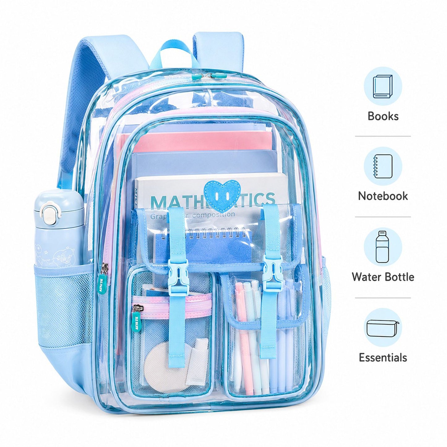 Clear Backpack with Multiple Pockets and Padded Straps