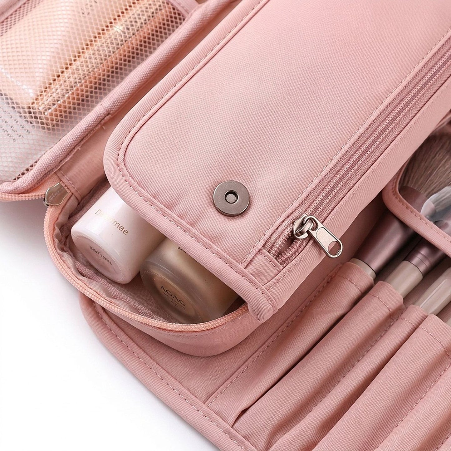 Travel Makeup Brush Organizer with Zippered Pouch