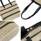 Open Weave Tote Bag with Contrast Stripe Zip Closure and Shoulder Handles