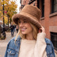 Faux Suede Bucket Hat with Faux Fur Trim Winter Hat