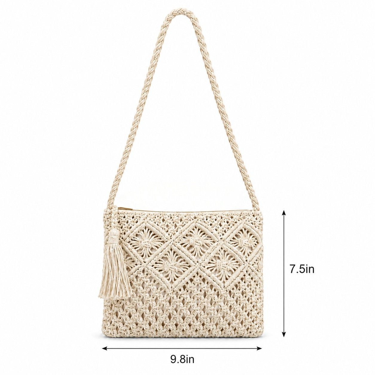 Macrame Crossbody Bag with Zip Closure and Interior Slip Pocket
