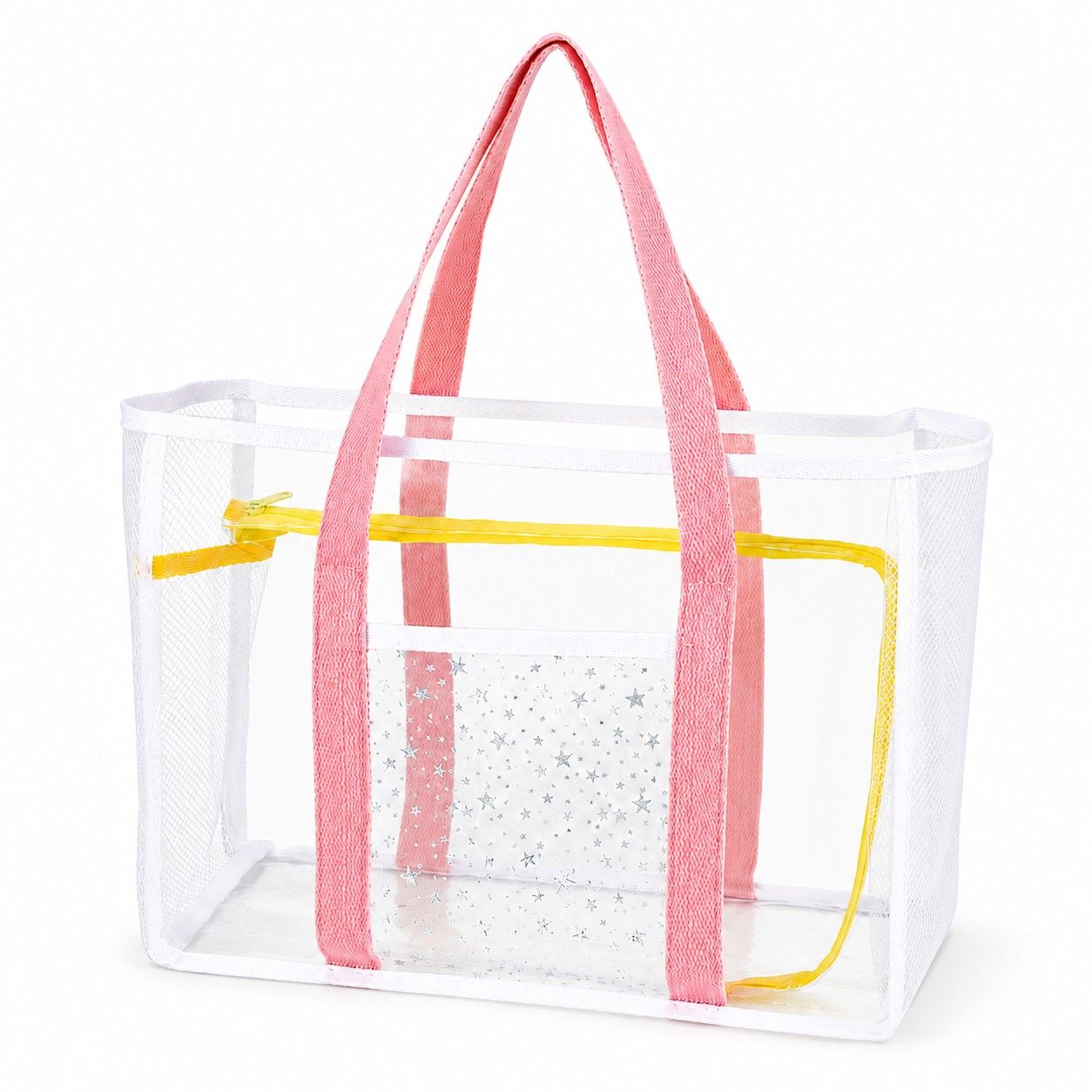 Clear PVC Beach Tote Bag with Front Pocket and Shoulder Handles