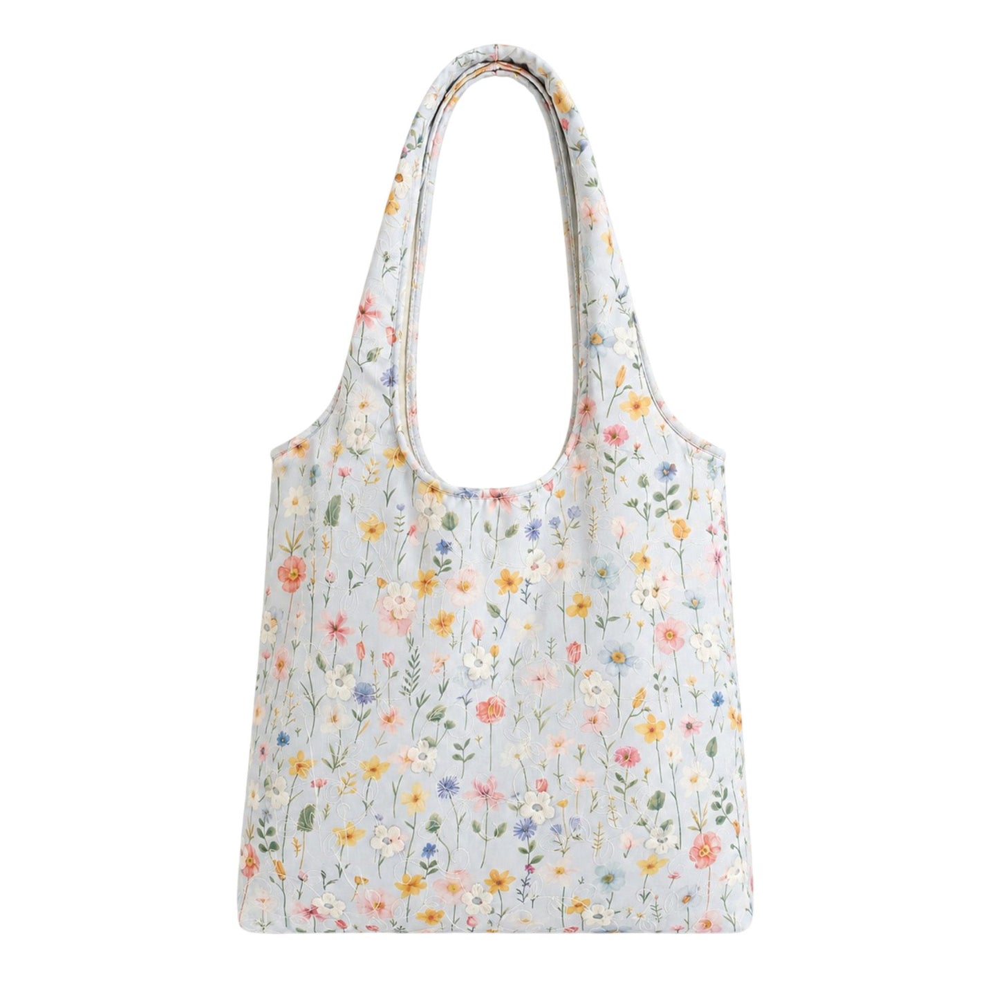 Embroidered Floral Tote Bag for Women, Lightweight Canvas Shoulder Bag for Everyday Use