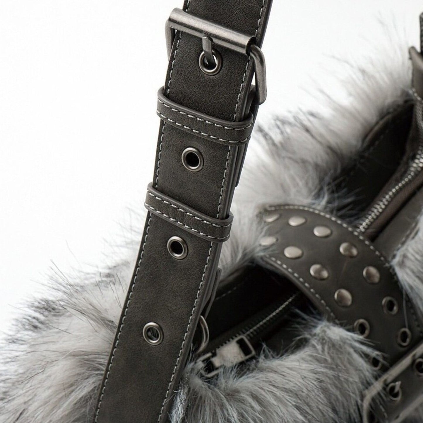 Faux Fur Shoulder Bag Vintage Belted Underarm Bag