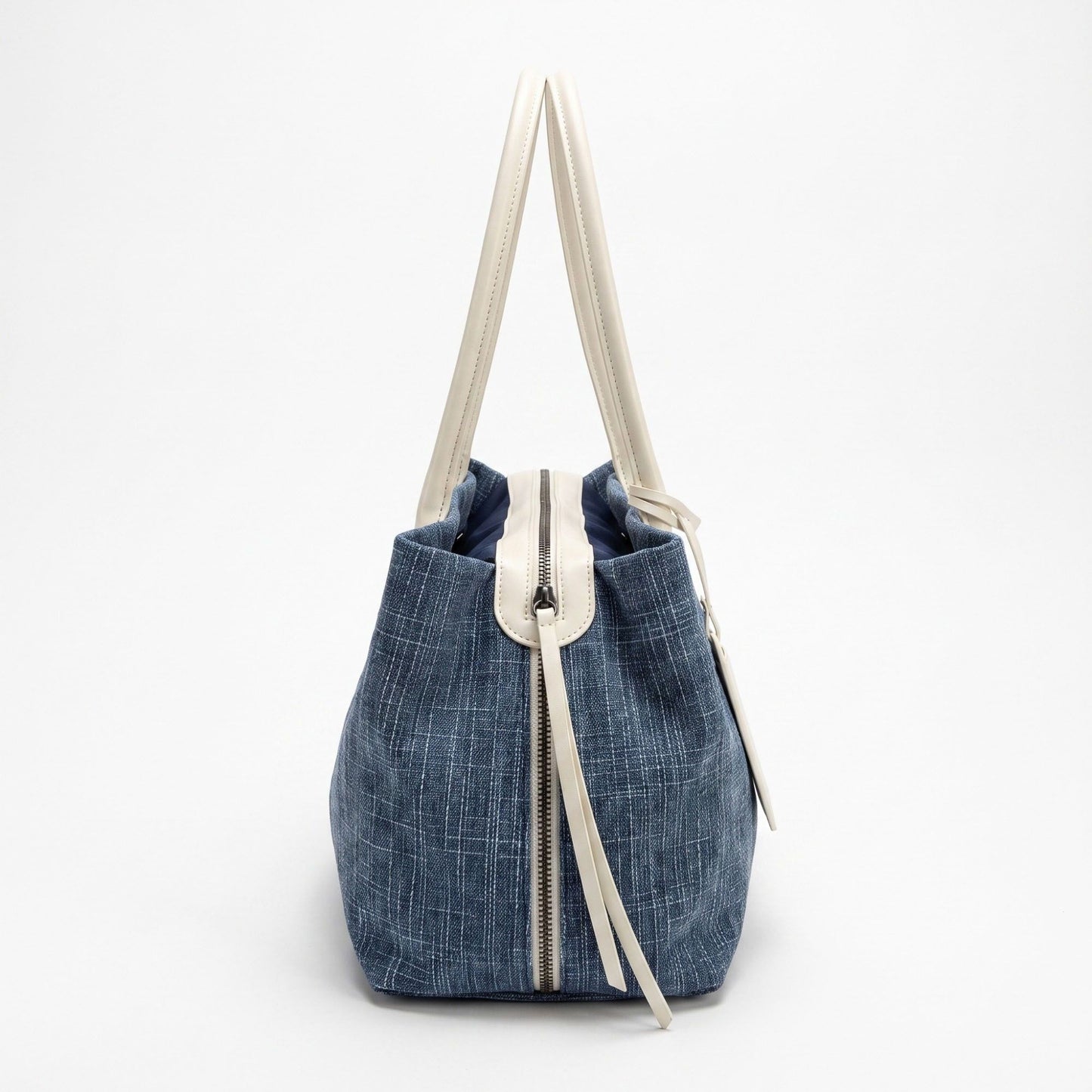 Large Textured Tote Bag with Double Handles and Zip Closure