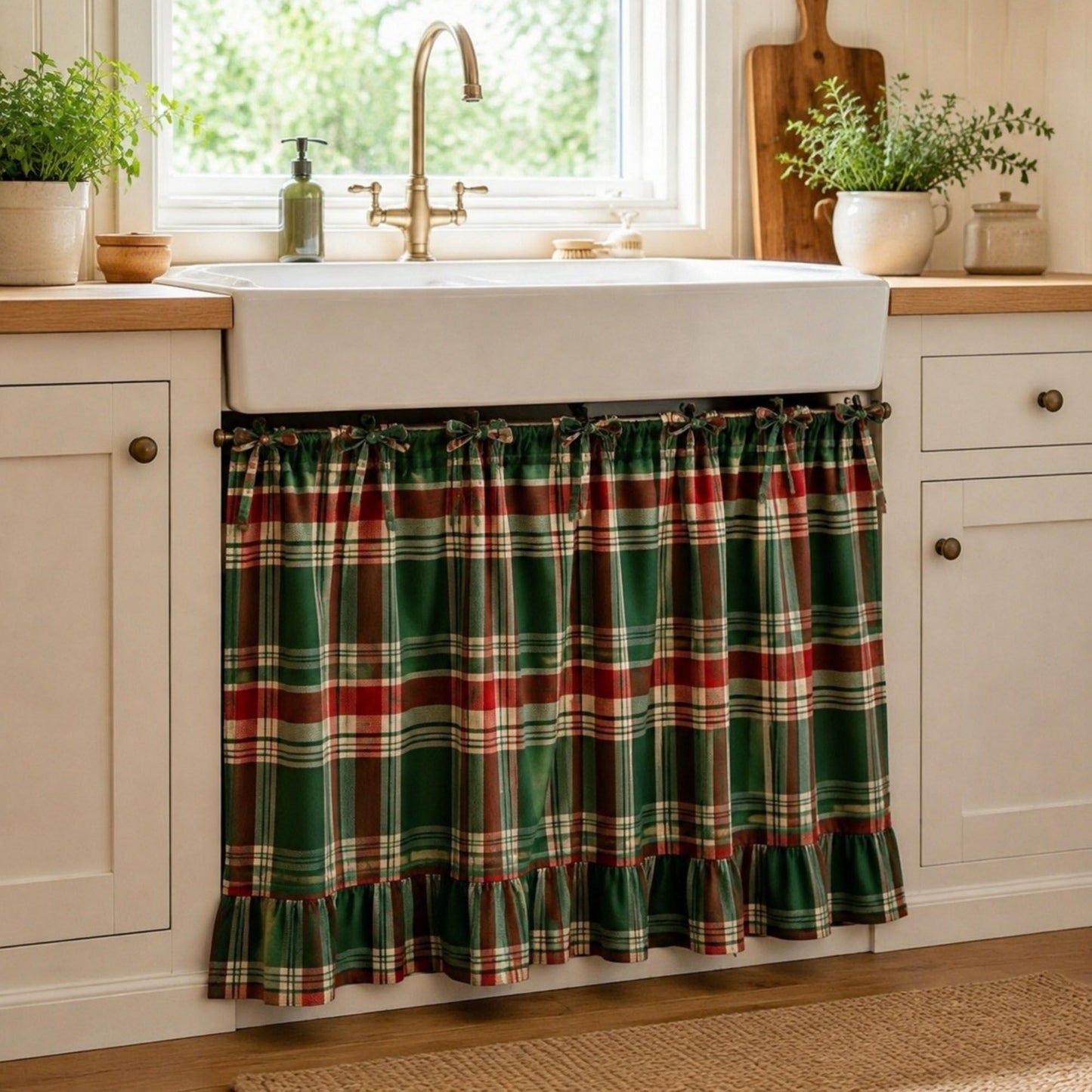 Handmade Farmhouse Floral Tie Top Cabinet Curtain Decor