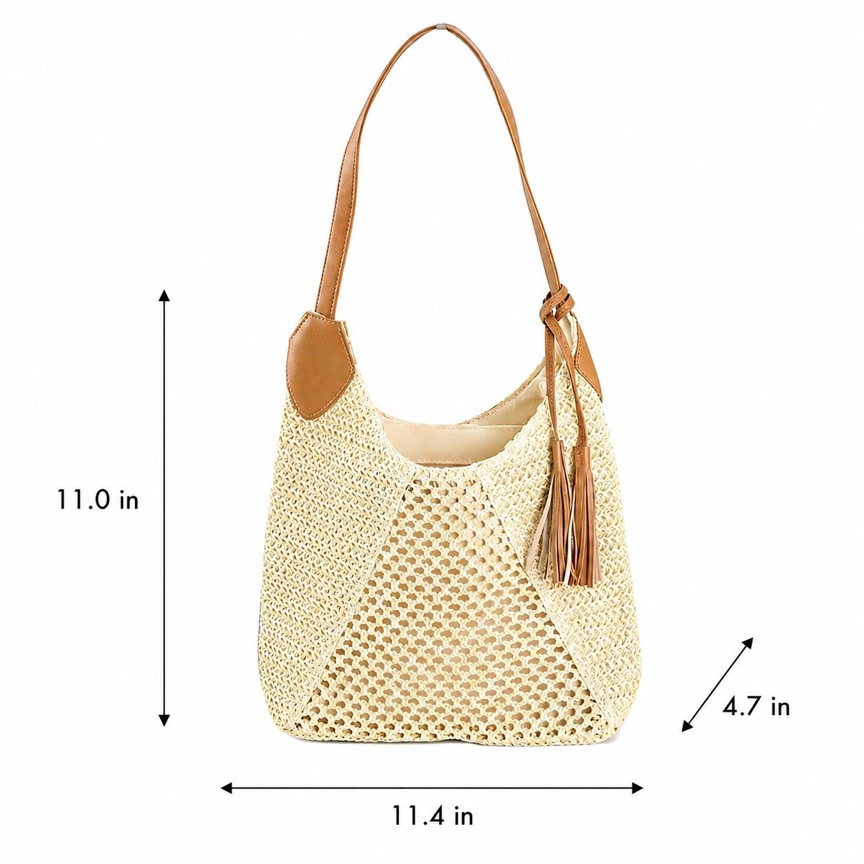 Woven Paper Fiber Shoulder Tote Bag Large Capacity Crochet Handbag with Tassel Accent