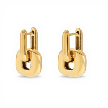 Women's Modern Polished Linked Hoop Earrings with Geometric Chain-Inspired Design and Smooth High-Shine Finish