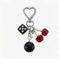 8 Ball Cherry Dice Charm Keychain with Heart Clip Novelty Bag Charm Key Ring Accessory