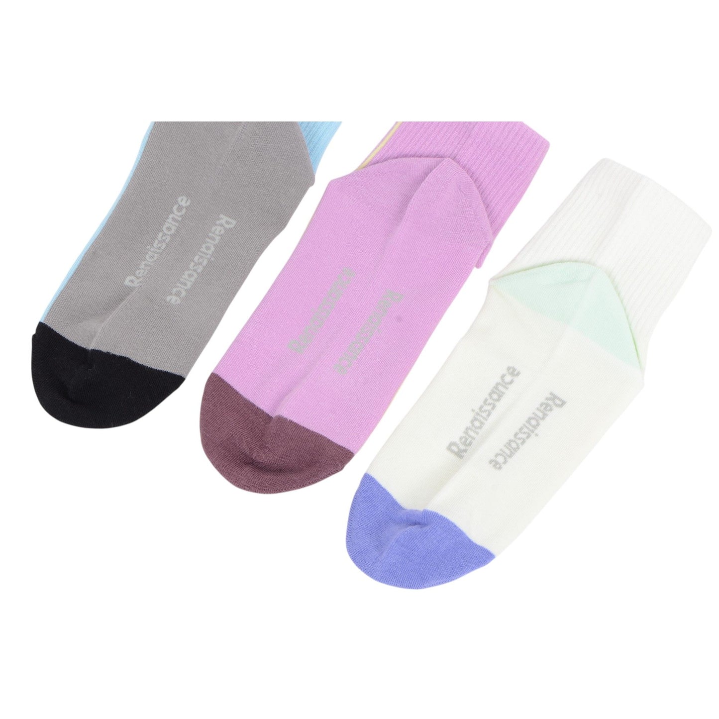 Renaissance Women 3-Pair Ankle Socks Set Assorted Patterns Featuring Colorblock, Cartoon Characters, and Butterfly Prints