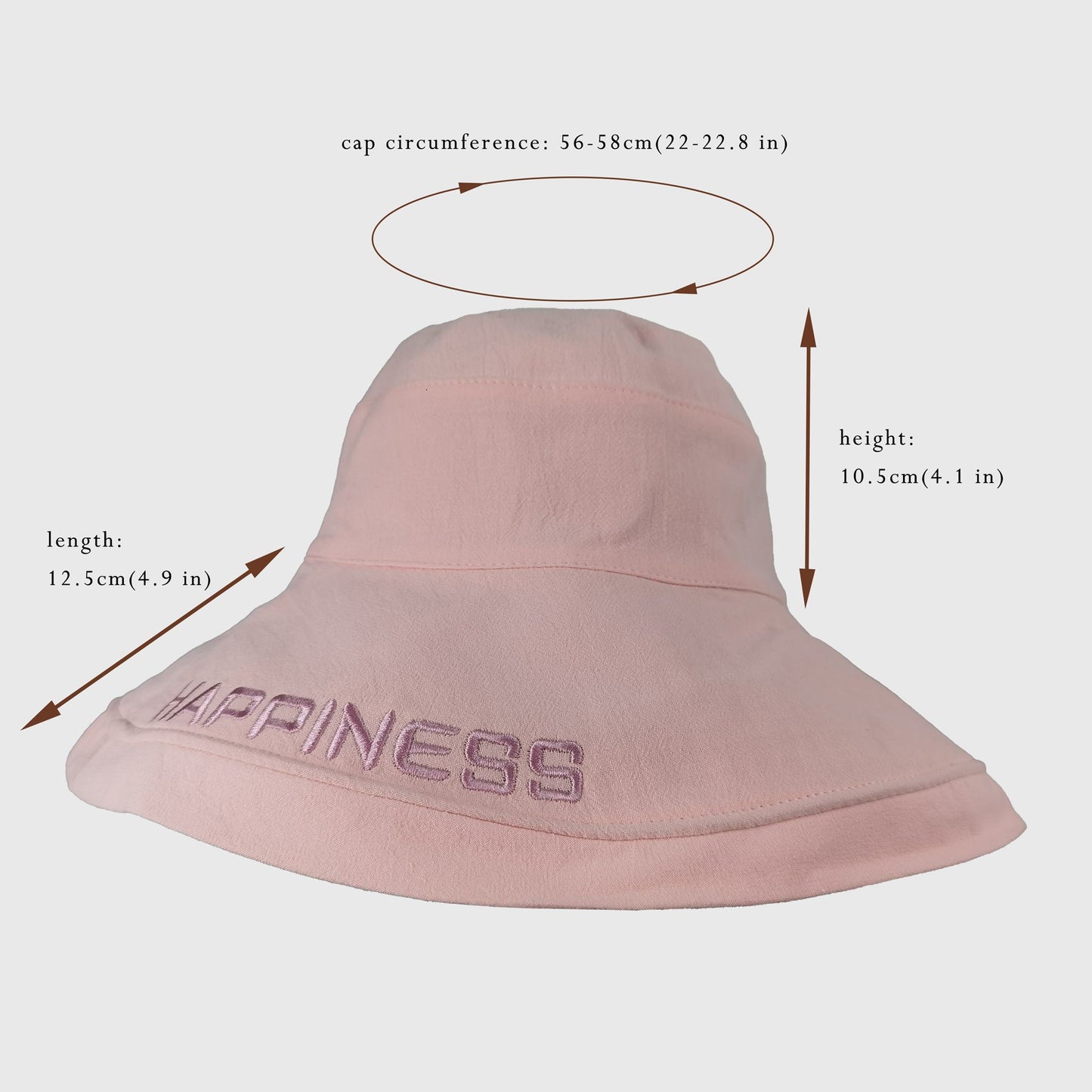Women's HAPPINESS Embroidered Wide - Brim Bucket Hat