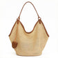 Woven Shoulder Bag with Faux Leather Trim Slouchy Hobo Handbag Lightweight Large Capacity Tote