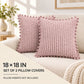 2 Pack Double Sided Corduroy Throw Pillow Covers 18 x 18 Inch with Pom Pom Trim
