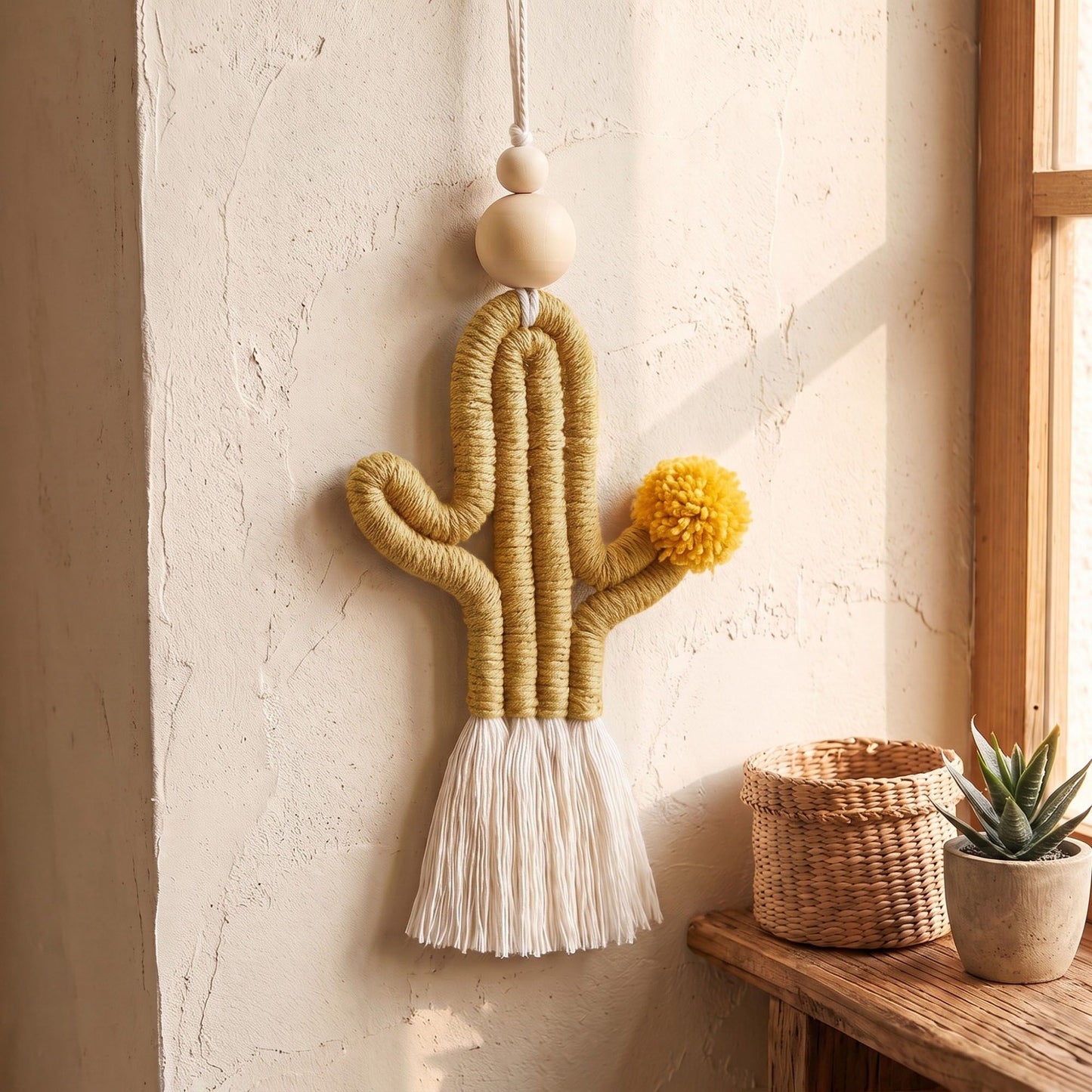Cactus Macrame Keychain with Tassel Bag Charm