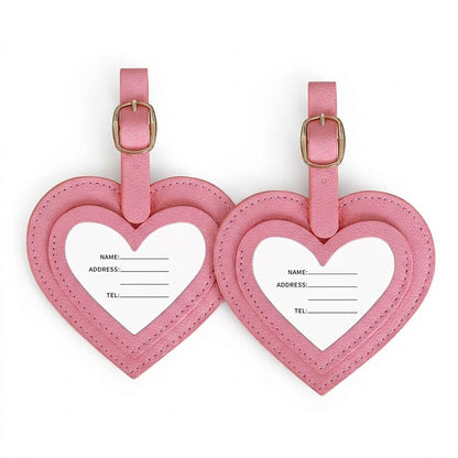 2 Pack Heart Shaped Luggage Tags with Buckle Straps