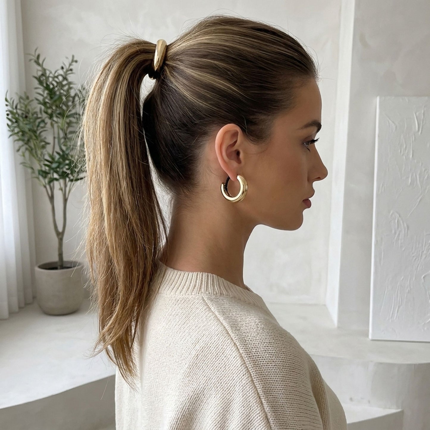 Gold Tone Hair Ties Set 6 Pack Accent Elastic Ponytail Holders Minimalist Hair Accessories