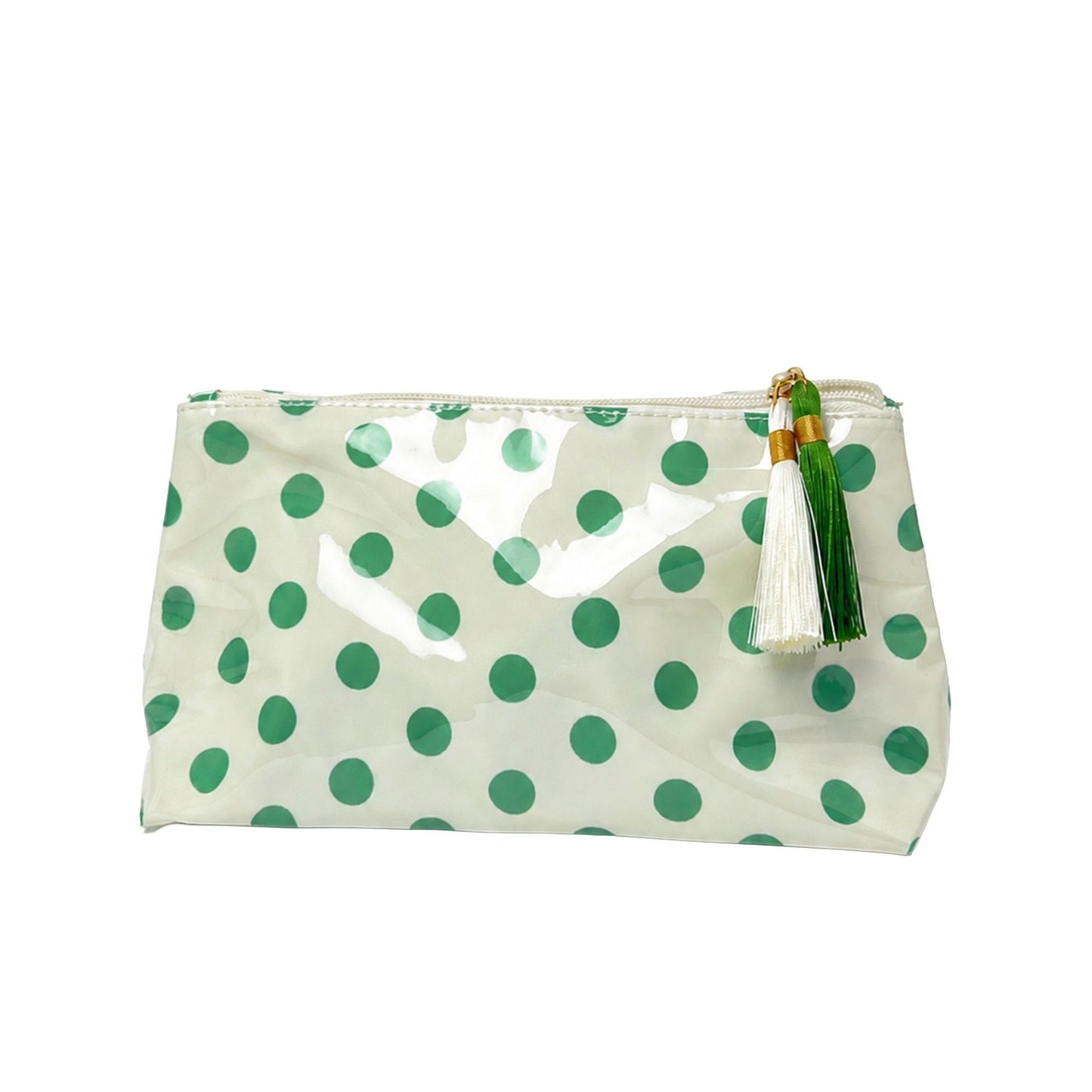 Large Polka Dot Cosmetic Bag Water Resistant Travel Toiletry Pouch with Tassels