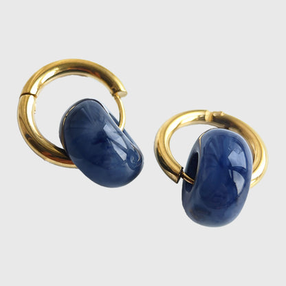 Women's Huggie Hoop Earrings with Gemstone Drop - Edgy Minimalist Statement Earrings