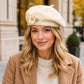 Rhinestone & Flower Embellished Knit Wool Beret