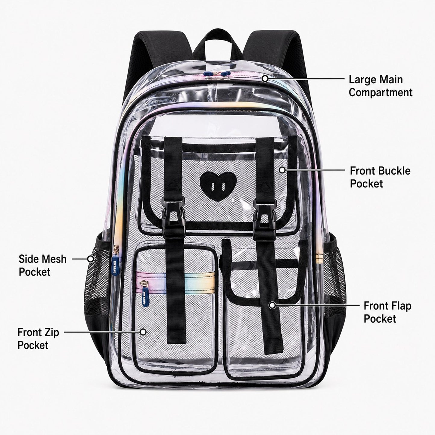 Clear Backpack with Multiple Pockets and Padded Straps