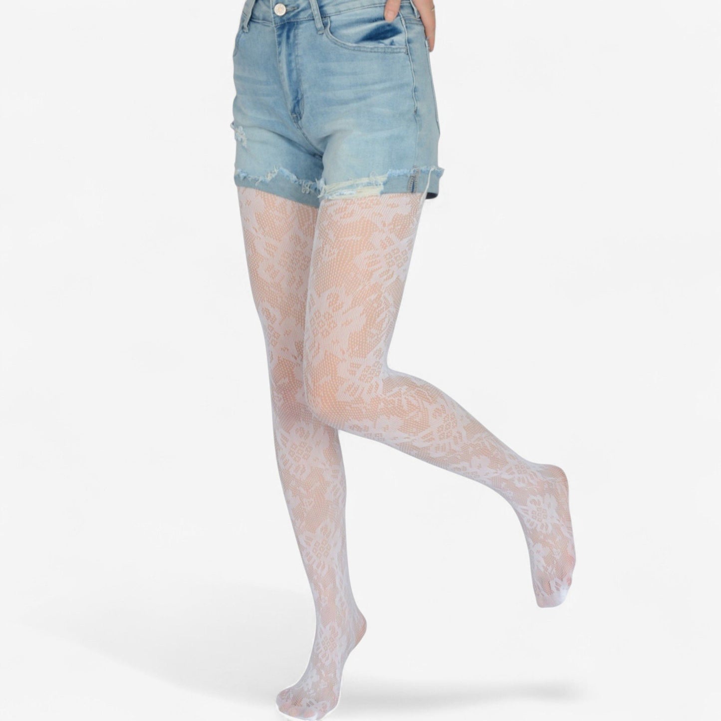 2-Pair Floral Lace Pattern Sheer Tights with Stretch Fit Suitable Height 5'1-5'8