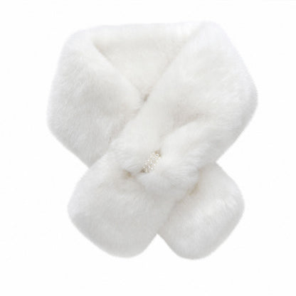 Plush Faux Fur Pull Through Scarf Soft Winter Neck Wrap with Jeweled Accent 31.5*4.7 Inches