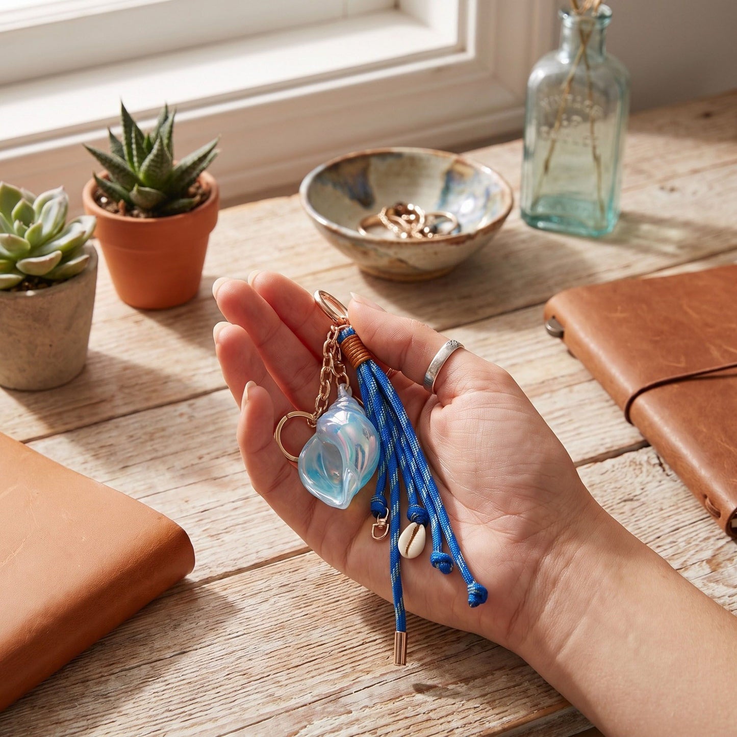 Coastal Seashell Tassel Bag Charm Keychain