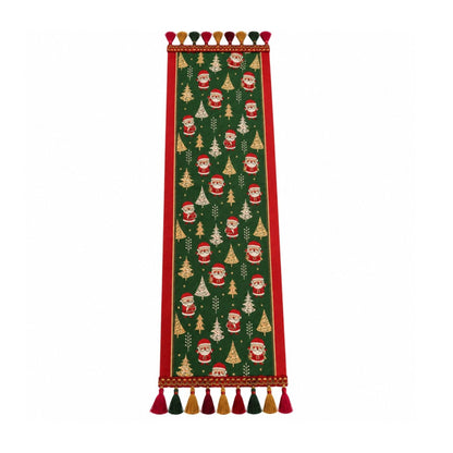 Christmas Patchwork Table Runner with Tassels for Holiday Dining Table Decor