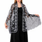 Embroidered Sequin Mesh Shawl Wrap Sheer Floral Scarf Scalloped Edge