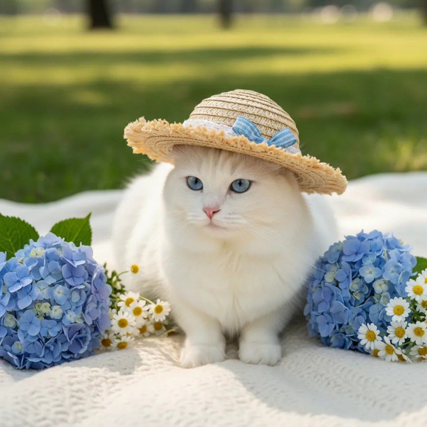 Pet Straw Sun Hat with Lace Trim Bow Adjustable Chin Strap Summer Costume Hat for Cats and Small Dogs