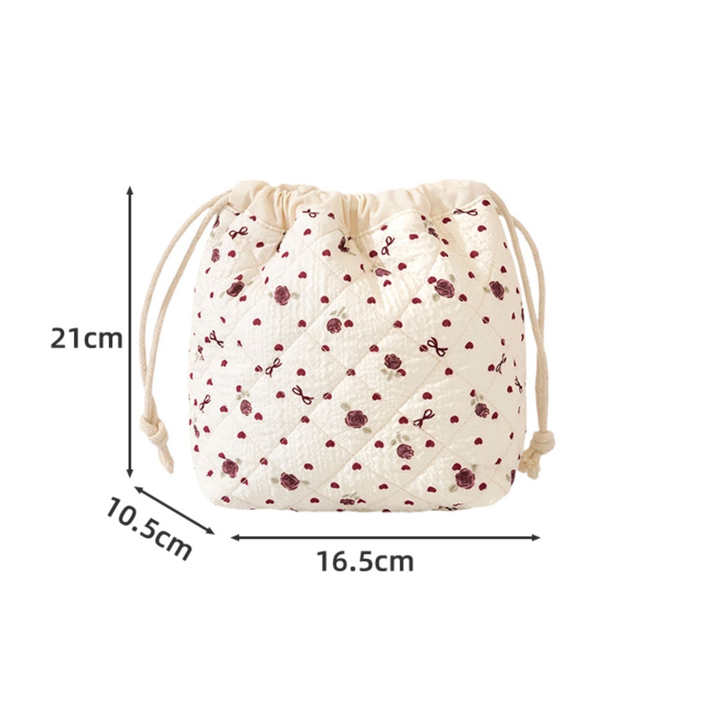 Quilted Drawstring Makeup Bag Large Capacity Portable Cosmetic Organizer Pouch