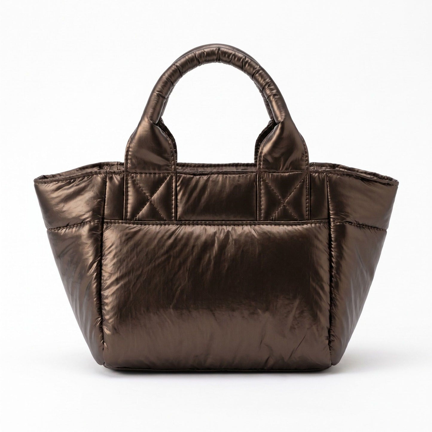 Padded Puffer Tote Bag with Rounded Top Handles and Exterior Front Pocket 13x6.5x4in