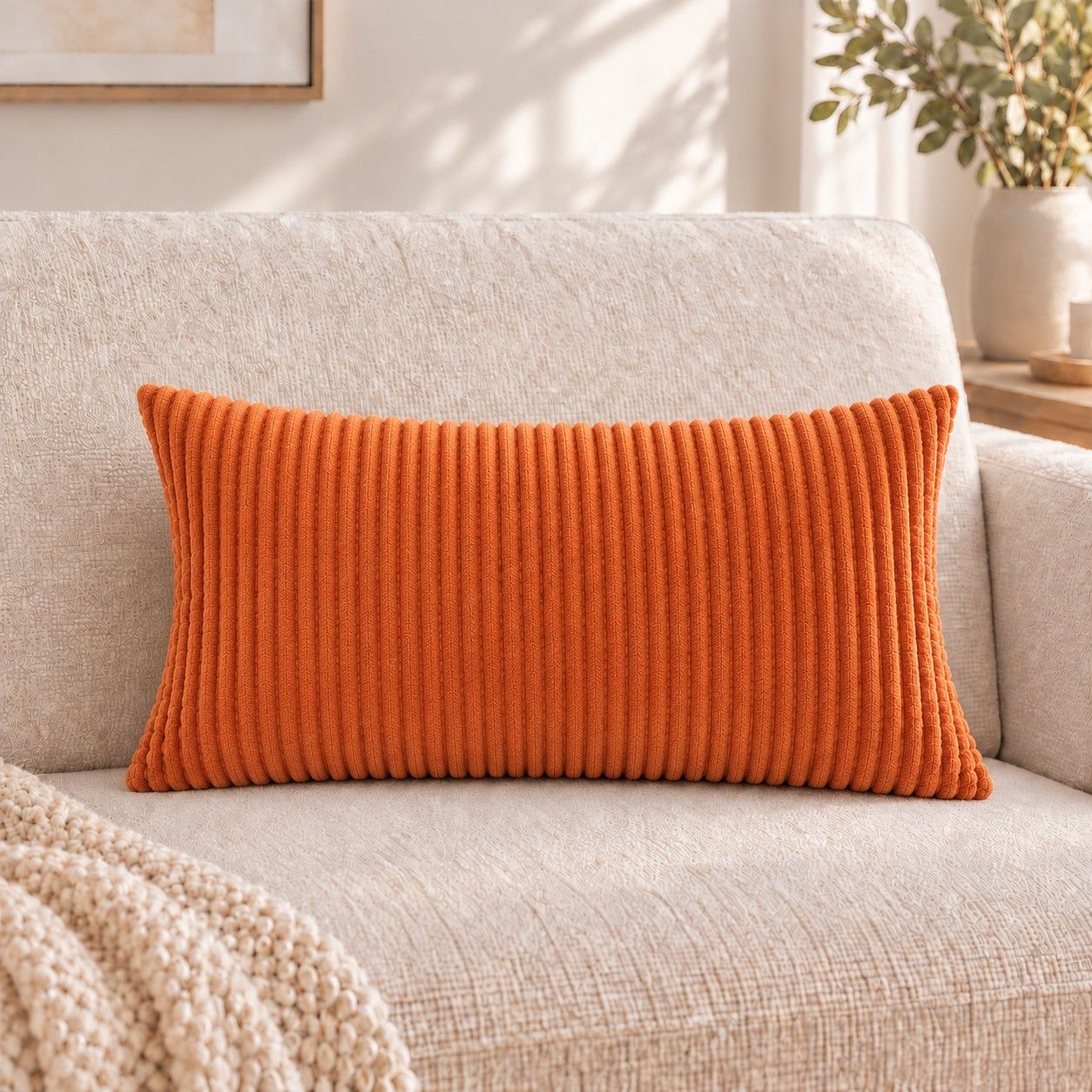2 Pack Soft Corduroy Throw Pillow Covers 18 x 18 Inch and 12 x 20 Inch