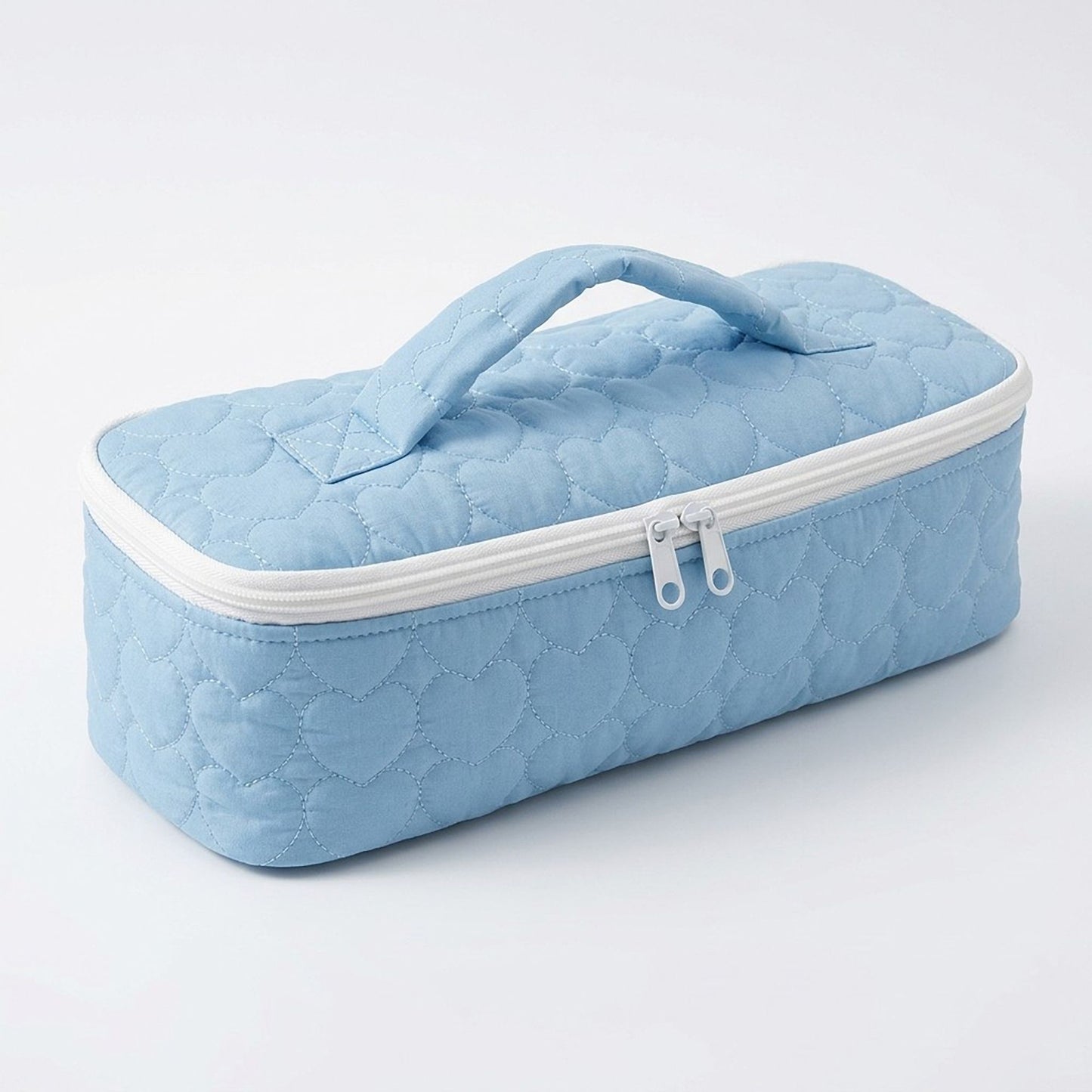 Heart Quilted Travel Makeup Bag with Carry Handle