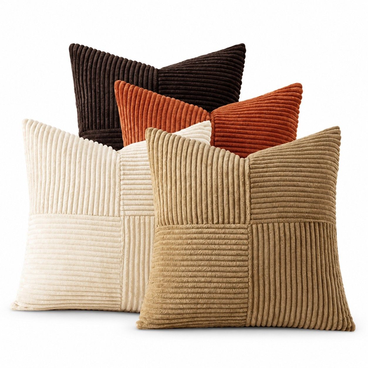 4 Pack Patchwork Corduroy Throw Pillow Covers 18 x 18 Inch for Sofa and Bed