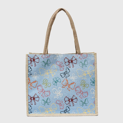 Canvas Tote Bag with Colorful Bow Print - Lightweight Shopping Handbag