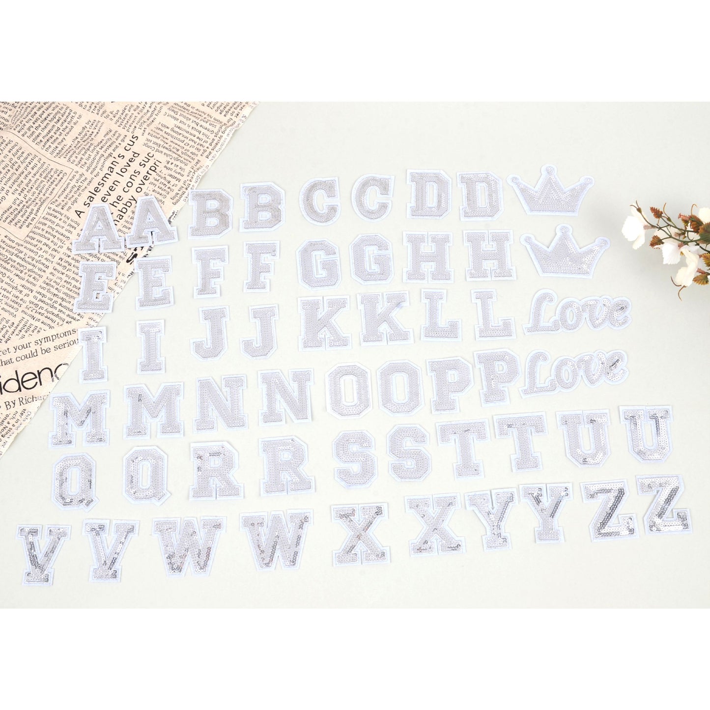 56 PCS Sequin Letter Iron On Patches A-Z Alphabet Varsity Letter Sewing Repair Preppy Glitter Hot-fix for Bag Shoes DIY Supplies