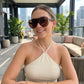 Oversized Square Half Frame Sunglasses with Pearl Accent Design for Fashion-Forward Look