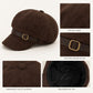Faux Suede Baker Boy Cap with Buckle Band Vintage Newsboy Style Hat