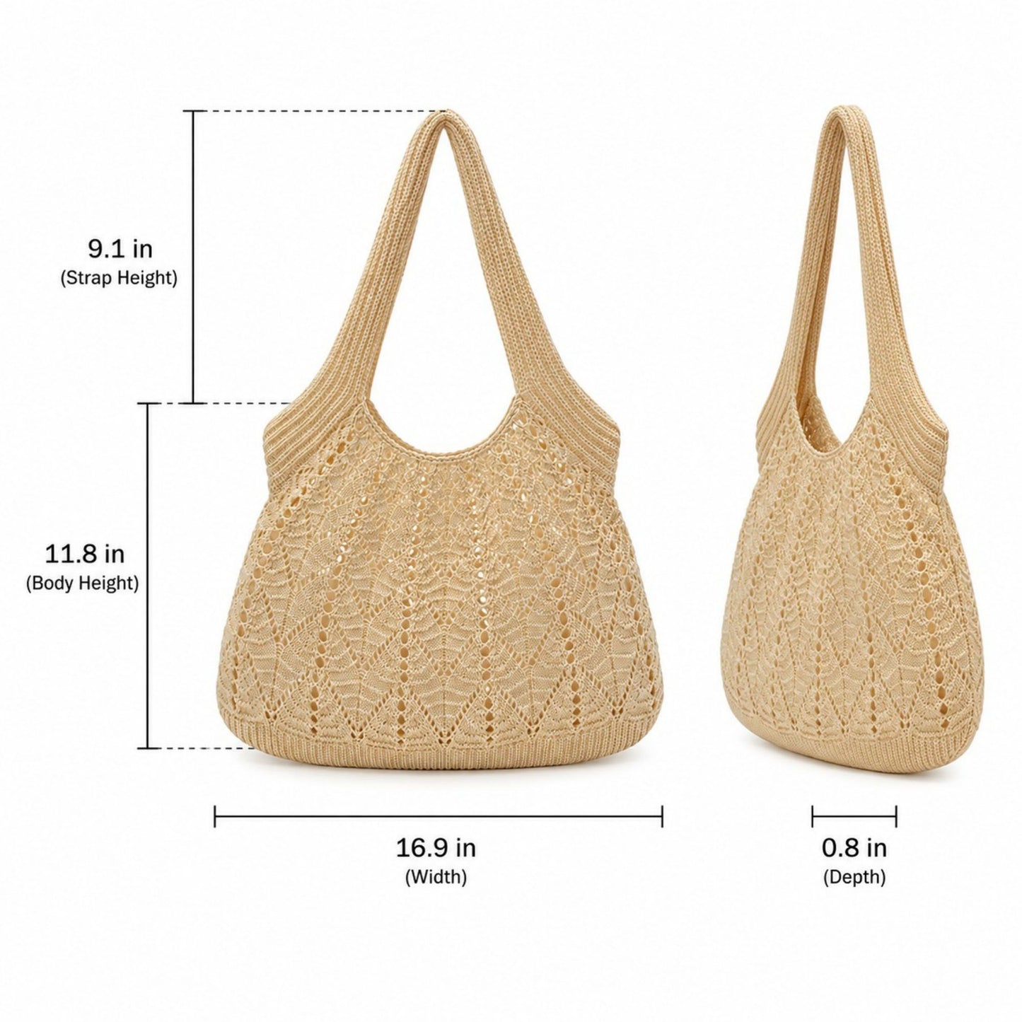 Crochet Tote Bag Lightweight Shoulder Bag with Openwork Knit Texture