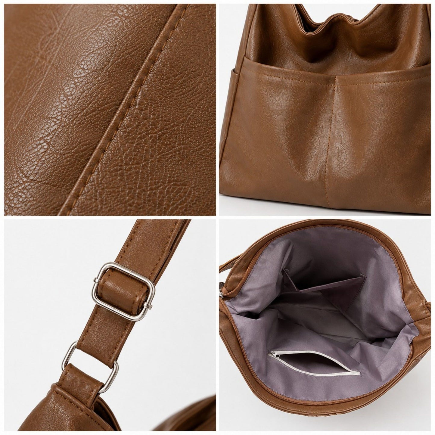 Soft Faux Leather Hobo Shoulder Bag with Front Pockets